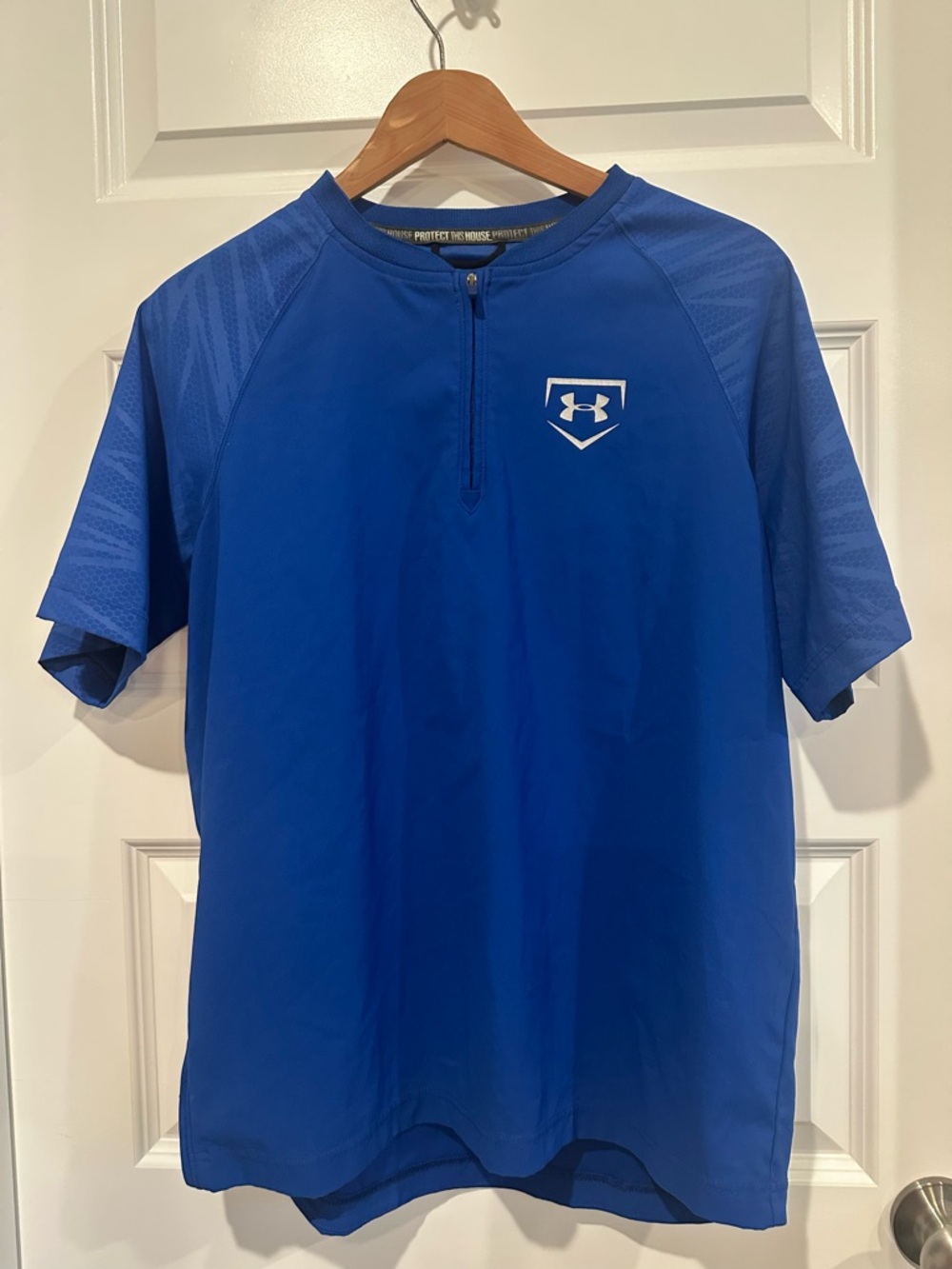 Under Armour Boys YXL Blue Utility Short Sleeve Cage Jacket 1/4 Zip EUC